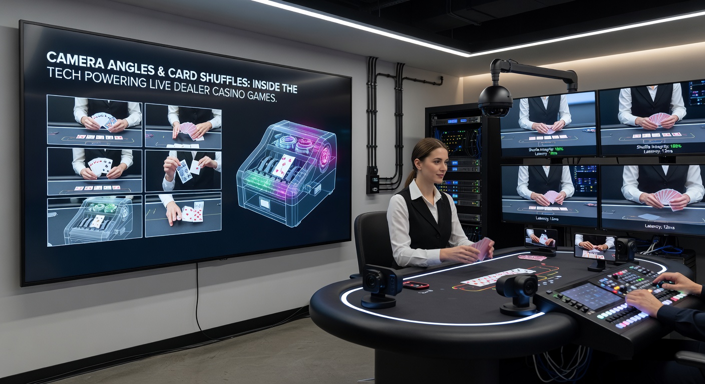Close-up of automated card shuffling machine integrated into a live dealer baccarat table