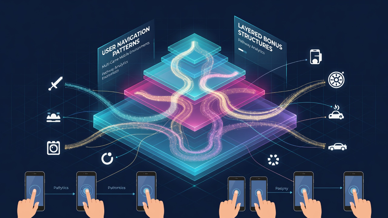 Analytics dashboard displaying user flow paths between game categories triggered by bonus layers