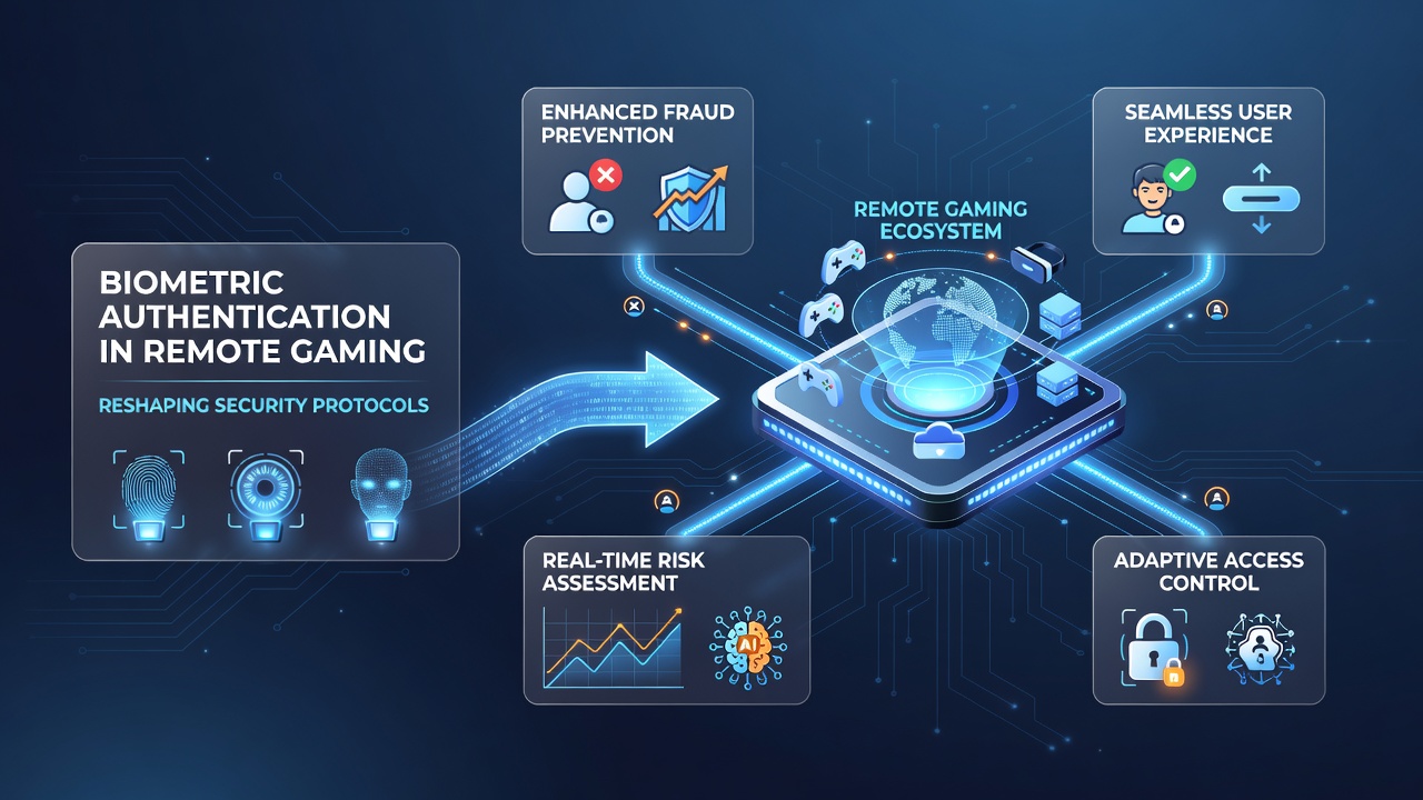 Secure login screen in a remote gaming app with biometric prompt overlay