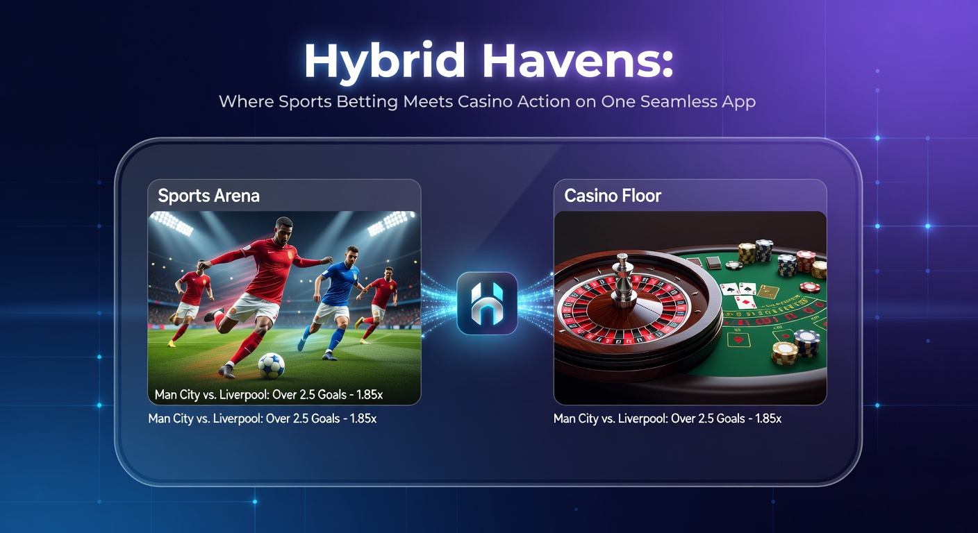 Vibrant mobile app screen displaying live sports betting odds alongside casino slots and table games in a unified interface