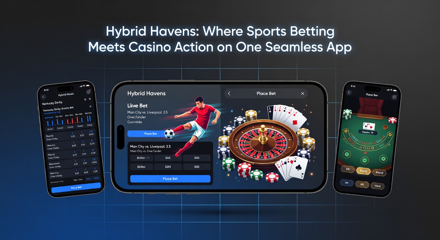 Close-up of a hybrid app's live betting dashboard featuring NFL odds next to roulette wheel animations and dealer video feed