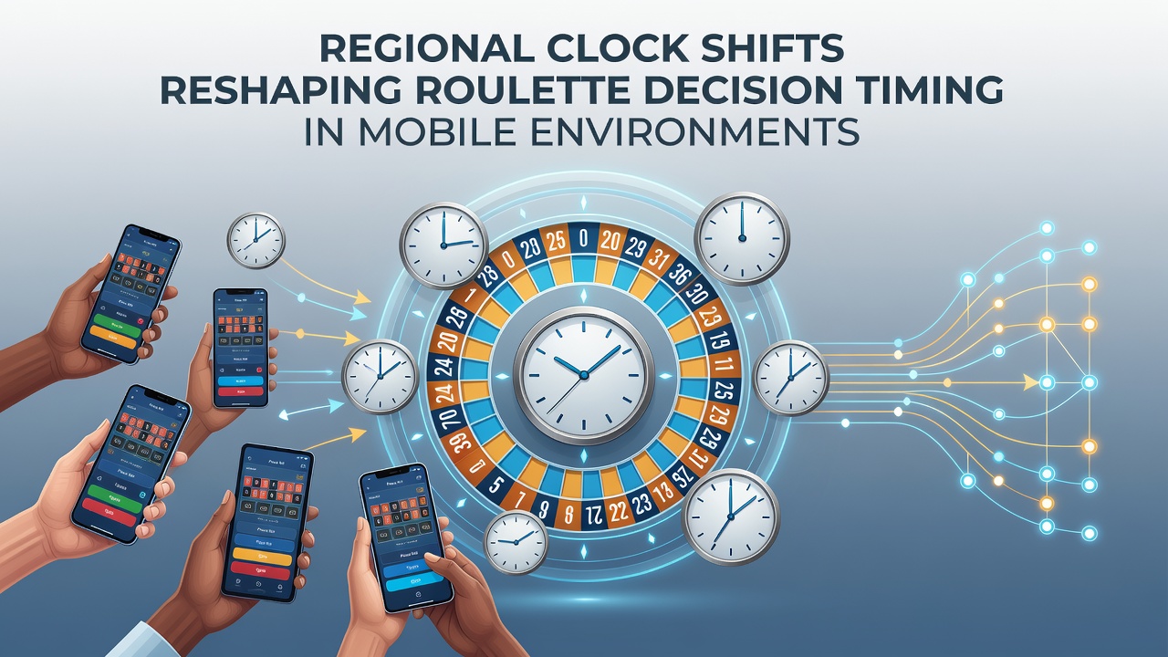Mobile roulette interface displaying synchronized clock across multiple time zones on a smartphone screen