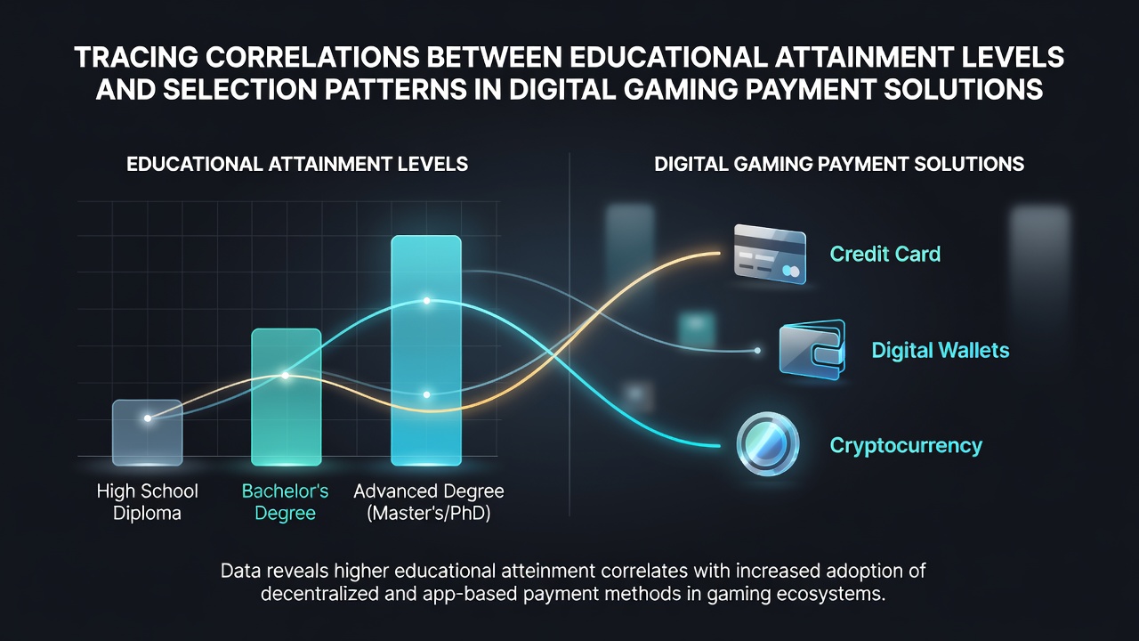 Chart showing education levels alongside preferred digital gaming payment methods across multiple regions